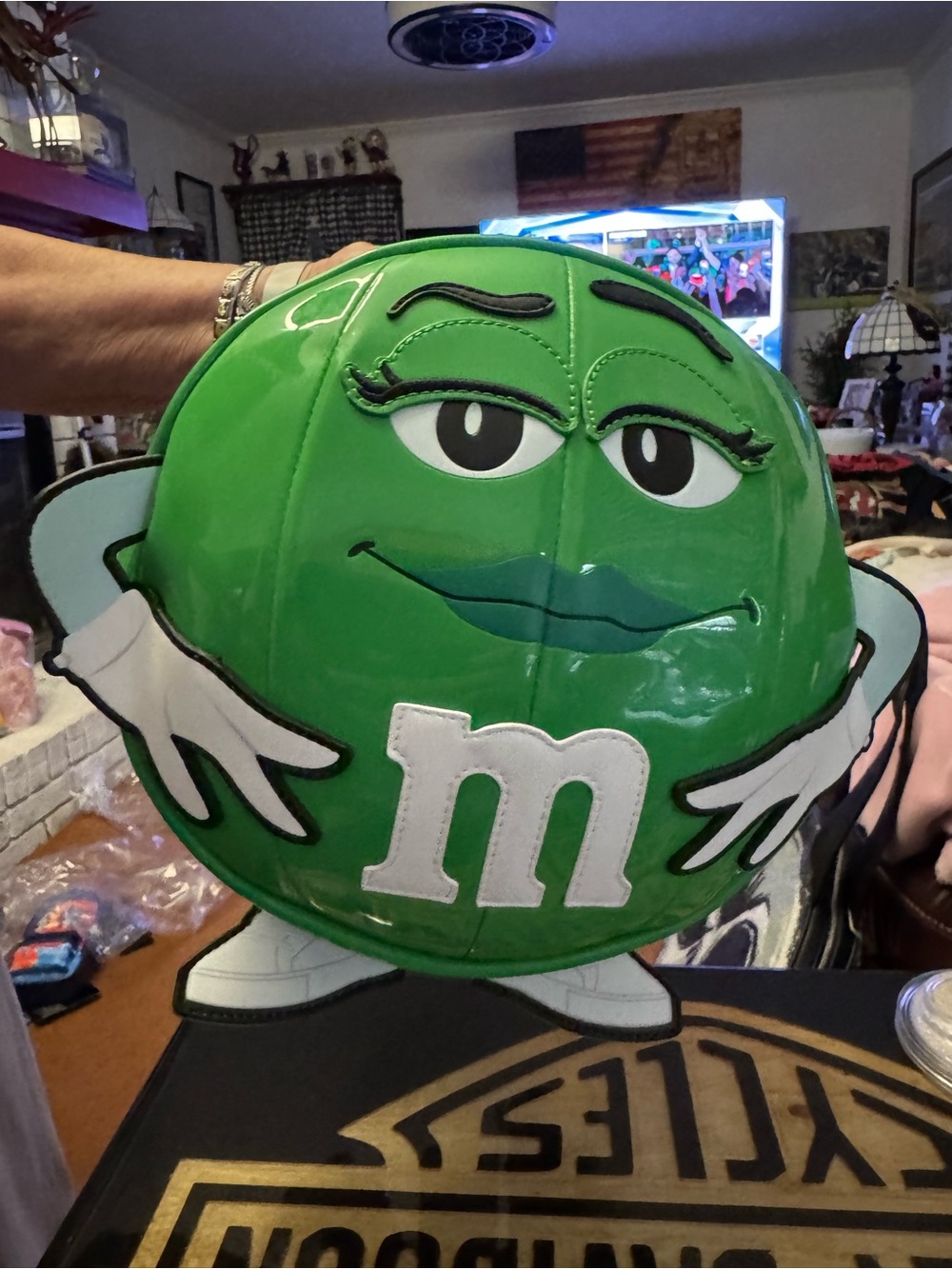 M&M'S Green Patent Finish Character Handbag with Multicolor Strap
